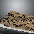 3D Topographic Terrain Model With Detailed Mountain Ranges And Valley Formations On White Base