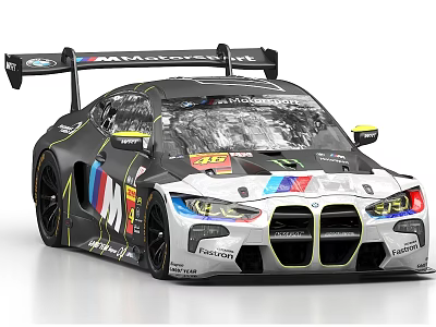 BMW M Race Car With Aerodynamic Rear Wing And Black White Livery 3d model