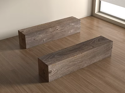 Minimalist Wooden Stools In Room With Hardwood Floor And Natural Window Light 3d model