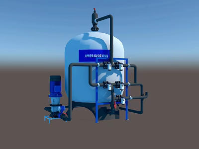 Heavy Duty Industrial Equipment With White Cylindrical Tank Blue Control Panel And Piping System 3d model