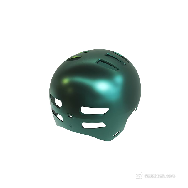 Green Sports Helmet With Shiny Surface And Ventilation Holes Design 3d model 