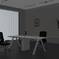 Modern White Office Desk With Black Office Chairs Framed Artwork and Green Plant