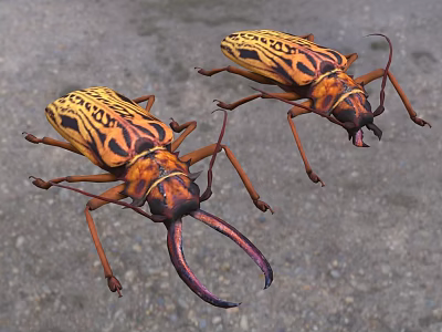 Two Reptiles With Yellow Black Patterns Crawling On Natural Rocky Ground Surface 3d model