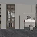 Modern Dressing Table Interior Design With Wardrobe Mirror Marble Countertop And Stool 3d model