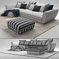 Light Gray Modern Sofa Set With Patterned Solid Black Pillows And Striped Ottoman 3d model
