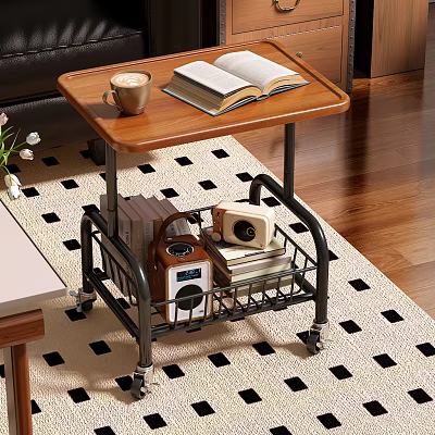 Mobile Storage Shelf With Wooden Top Metal Basket for Books Coffee Radio Camera 3d model