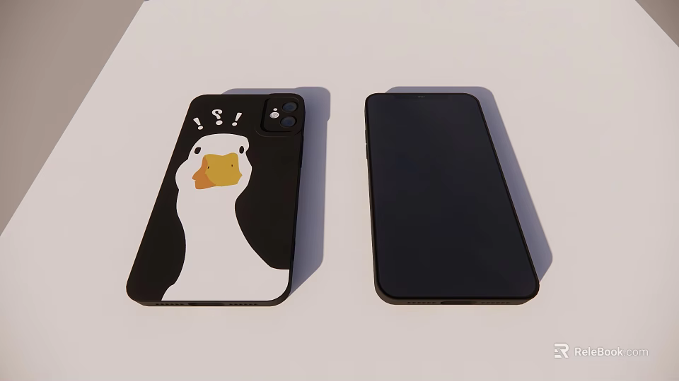 Two Smartphones With Cartoon Duck Design Case And Black Back Cover 3d model 