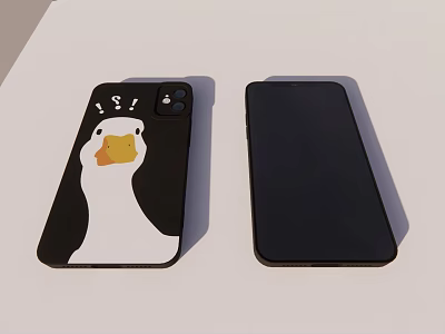 Two Smartphones With Cartoon Duck Design Case And Black Back Cover 3d model