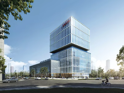 Modern High Rise Office Building With Glass Curtain Wall And Urban Street View 3d model
