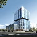 Modern High Rise Office Building With Glass Curtain Wall And Urban Street View