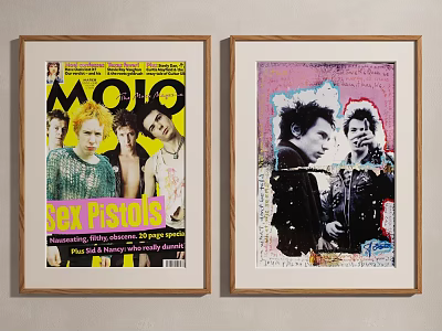 Framed MOJO Magazine Posters With Sex Pistols And Artistic Portraits On Wall 3d model