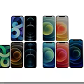 Various Colored Mobile Phones With Circular Patterns And Number 8 On Screens