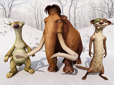 Classic Ice Age Movie Characters Manny Sid Diego Animated Film Roles 3d model