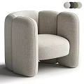 Modern Minimalist Single Sofa With Beige Linen Upholstery And Rounded Arms