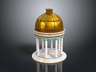 Elegant Architectural Structure Featuring Golden Dome White Columns And Decorative Base 3d model