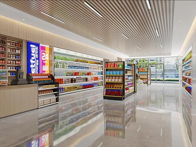 Bright Spacious Supermarket Department Store Interior With Shelves Full Of Products And Aisles 3d model