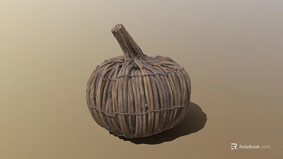 Handcrafted Woven Pumpkin Ornament Made with Natural Twigs and Traditional Weaving Pattern 3d model 