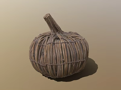 Handcrafted Woven Pumpkin Ornament Made with Natural Twigs and Traditional Weaving Pattern 3d model