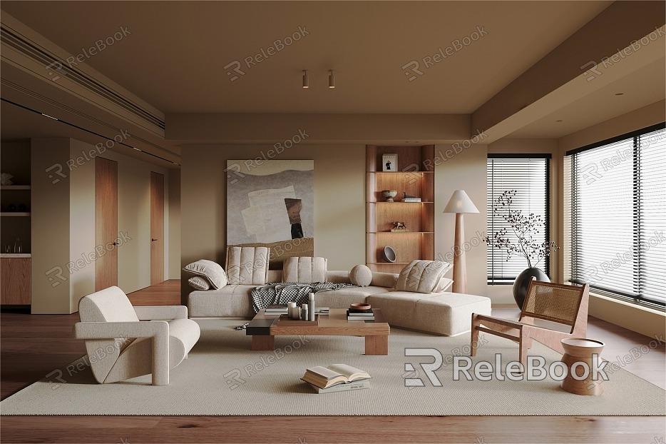 Quiet Ancient Style Home Living Room model