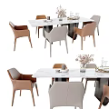 Modern Dining Table Set With Marble Top Beige And Brown Chairs Tableware And Vase 3d model