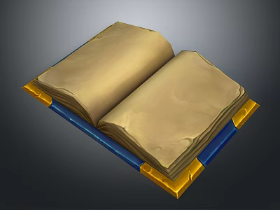 Open Book Sculpture With Yellowed Pages Blue And Gold Edges Design 3d model