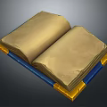 Open Book Sculpture With Yellowed Pages Blue And Gold Edges Design