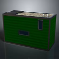Green Container Building With Solar Panels On Roof And Small Windows