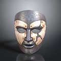 Decorative Metal And Wooden Mask With Carved Patterns Rivets And Cracked Design