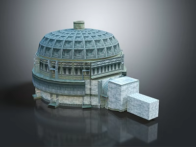 Whimsical Cartoon Scene Featuring Classical Dome Structure With Latticed Top And Decorative Steps 3d model
