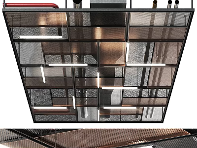 Modern Ceiling Design With Grid Pattern Metal Frames And Recessed Lighting 3d model