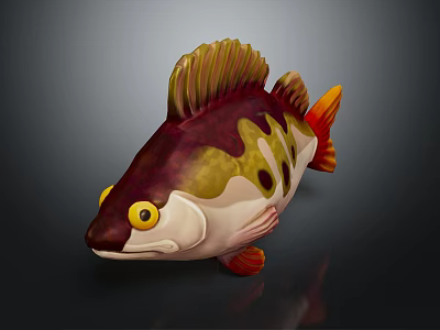 Colorful Cartoon Fish With Yellow Eyes Red Yellow Purple Fins And Tail 3d model