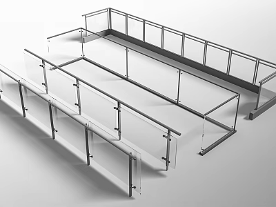Modern Glass Railings With Metal Frame For Balcony And Staircase Design 3d model