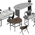 Modern desk and chair combination study desk computer desk 3d model