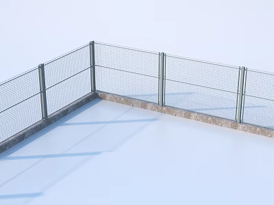 Metal Mesh Fence With Stone Base In Outdoor Corner Area With Shadow 3d model