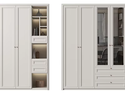 Modern White Wardrobe With Open Shelves Drawers Glass Door And Interior Storage 3d model