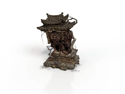 Ancient Chinese Architectural Decorative Piece With Pagoda Roof And Intricate Carvings 3d model