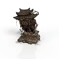 Ancient Chinese Architectural Decorative Piece With Pagoda Roof And Intricate Carvings