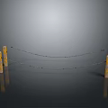 Scenic View of Yellow Posts Connected by Chains on Gray Background with Reflective Floor