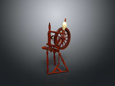 Traditional Wooden Spinning Wheel With Large Wheel And Candle Lamp Design 3d model