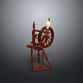Traditional Wooden Spinning Wheel With Large Wheel And Candle Lamp Design