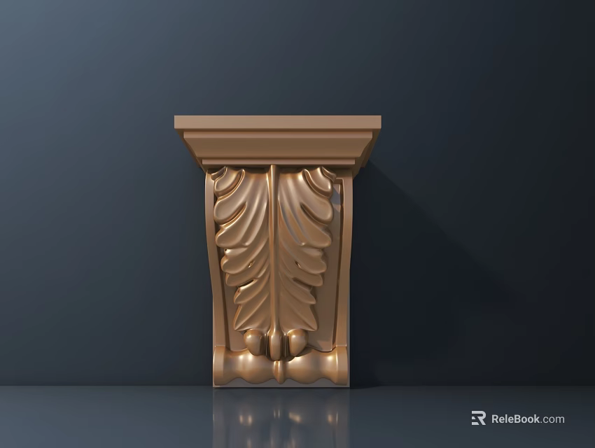 Golden Intricate Carved Leaf Pattern Decorative Wall Bracket for Home Decor 3d model 