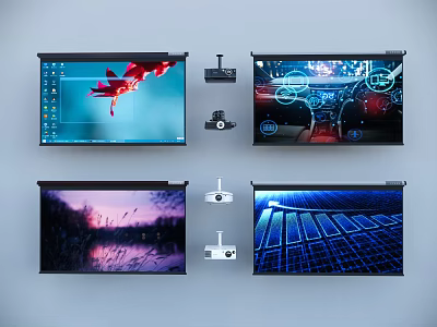 Projection Surveillance System with Multiple Screens Displaying Different Scenes and Monitoring Cameras 3d model