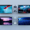Projection Surveillance System with Multiple Screens Displaying Different Scenes and Monitoring Cameras