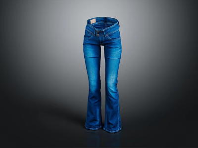 Stylish Blue High Waisted Flared Denim Jeans With Classic Pockets And Slim Fit 3d model