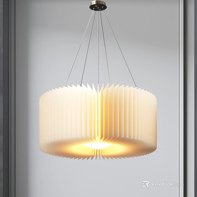 Modern Cream Colored Pleated Paper Chandelier With Warm Glowing Light For Living Room 3d model 