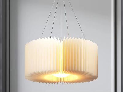 Modern Cream Colored Pleated Paper Chandelier With Warm Glowing Light For Living Room 3d model