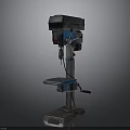 Industrial Drill Press Equipment With Metal Base Worktable And Blue Components