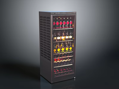 Modern Wine Cabinet Furniture With Glass Door And Multiple Shelves Holding Various Wine Bottles 3d model
