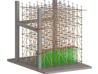 Construction Scaffolding Structure With Metal Frames And Green Support Components 3d model