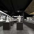 Cultural Center Interior Design Featuring Sculpture Exhibits And Glass Display Cases